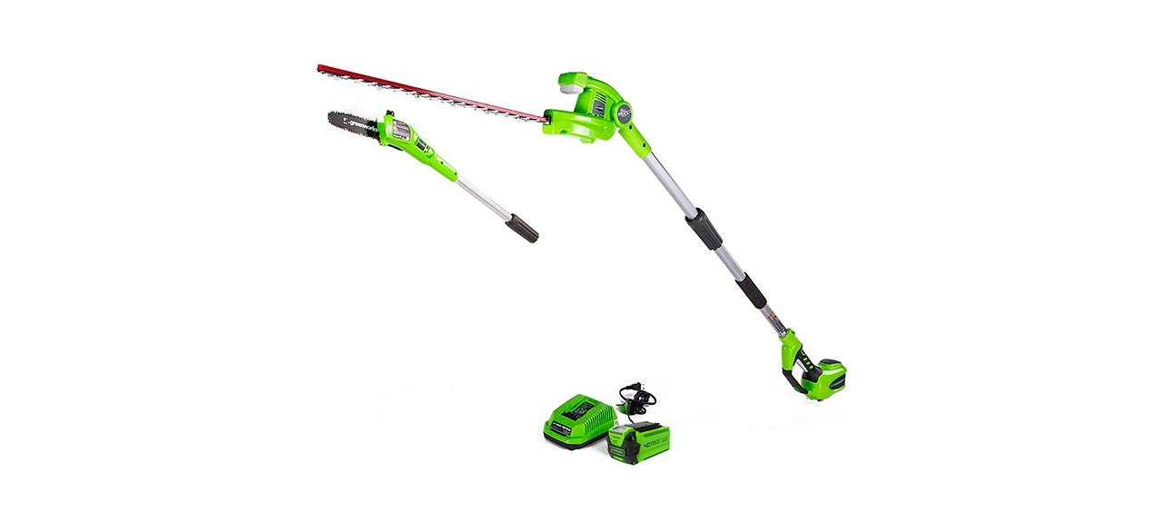 Best Greenworks 40V Cordless 8-Inch Polesaw and 20-Inch Pole Hedge Trimmer Combo