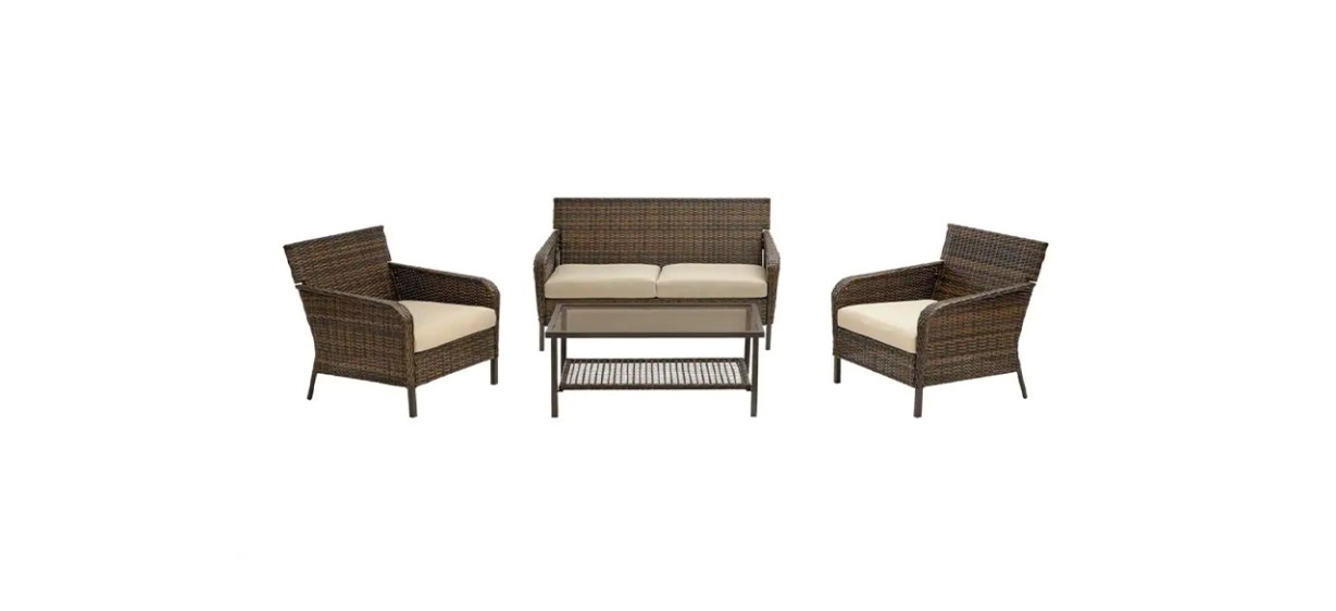 Hampton Bay Gableton Four-piece Steel Outdoor Patio Wicker Conversation Set 