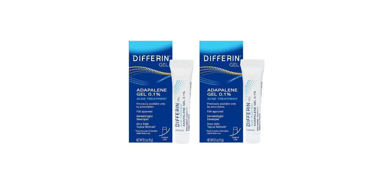 2 boxes with tubes of Differin Acne Treatment Gel next to them