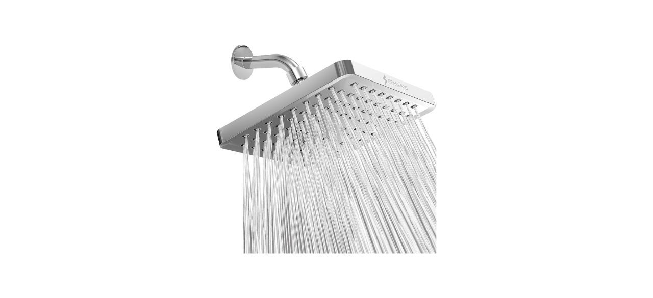 A square showerhead on a white background