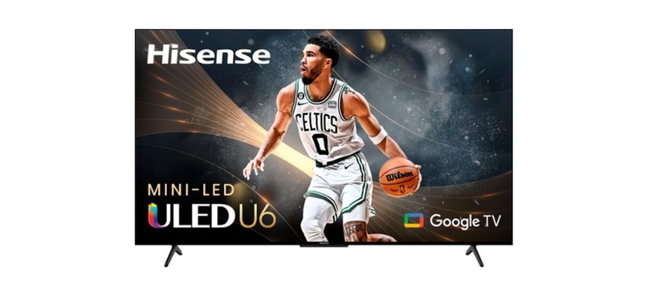 Hisense 75" Class U6 Series Mini-LED QLED 4K UHD Smart Google TV on white background