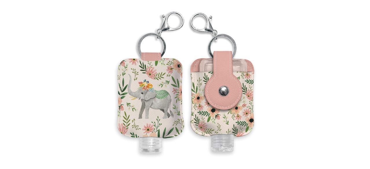 Studio Oh! Hand Sanitizer Holder With Travel Bottle with floral elephant design