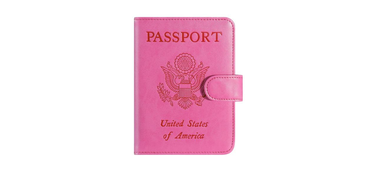 pink faux leather passport holder cover wallet