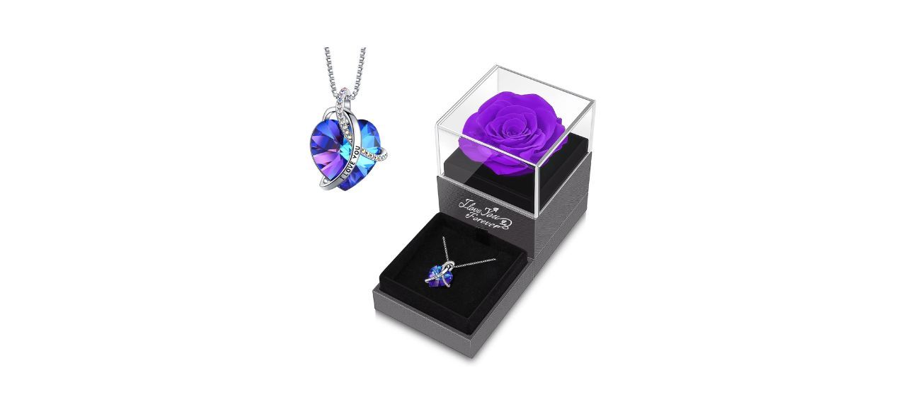 EleShow Rose with Heart Necklace