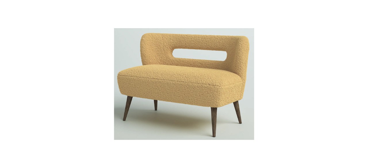 A beige loveseat