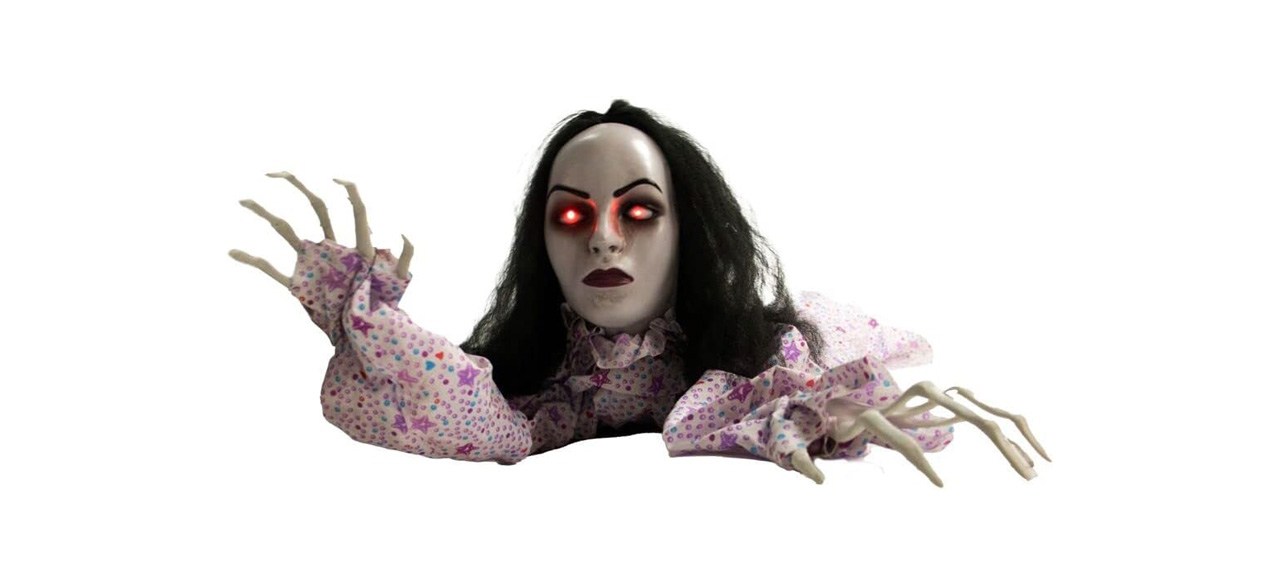 Animatronic Crawling Lady on white background