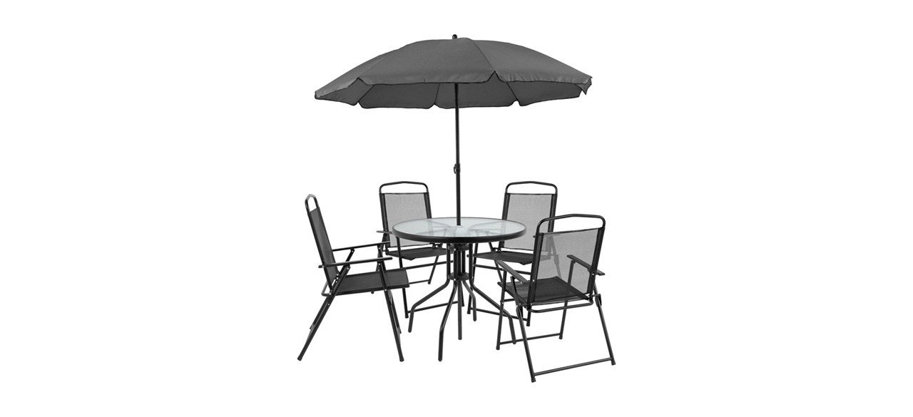 Flash Furniture Nantucket 6-Piece Patio Garden Set with Umbrella on white background