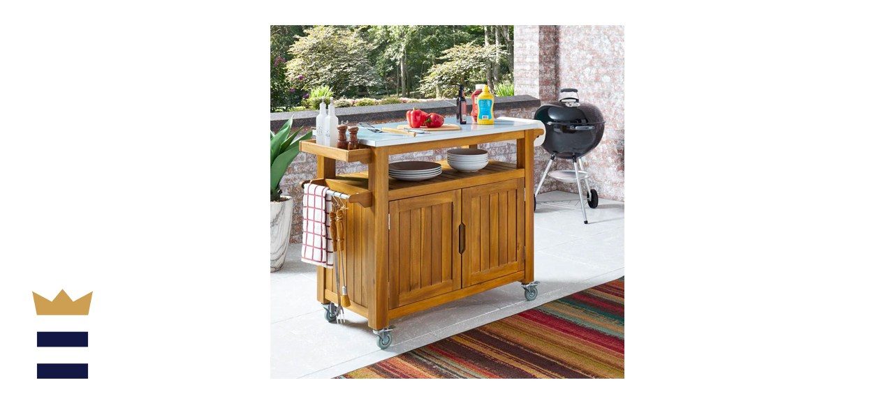 Homestyles Maho Golden Brown Teak Outdoor Barbeque Cart Serving Bar