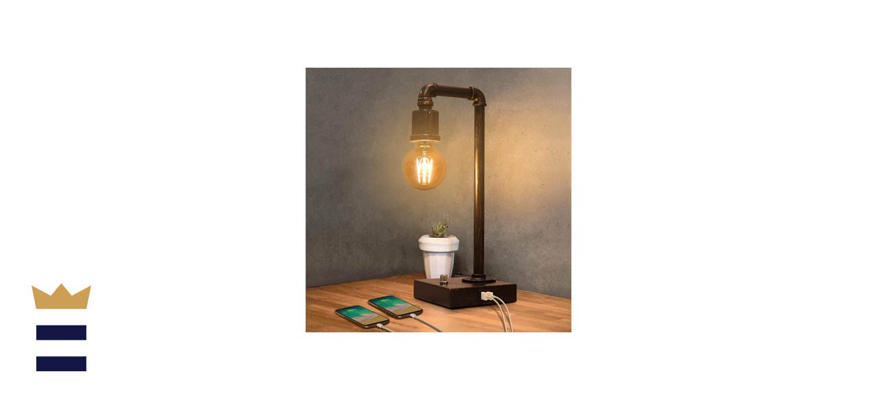 Industrial Table Lamp, Vintage Bedside Lamp with USB Charging Port