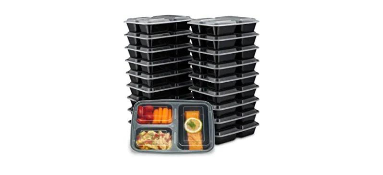 ez prepa EZ Prepa [20 Pack] 32oz 3 Compartment Meal Prep Containers with  Lids - Bento Box - Durable BPA Free Plastic Reusable Food