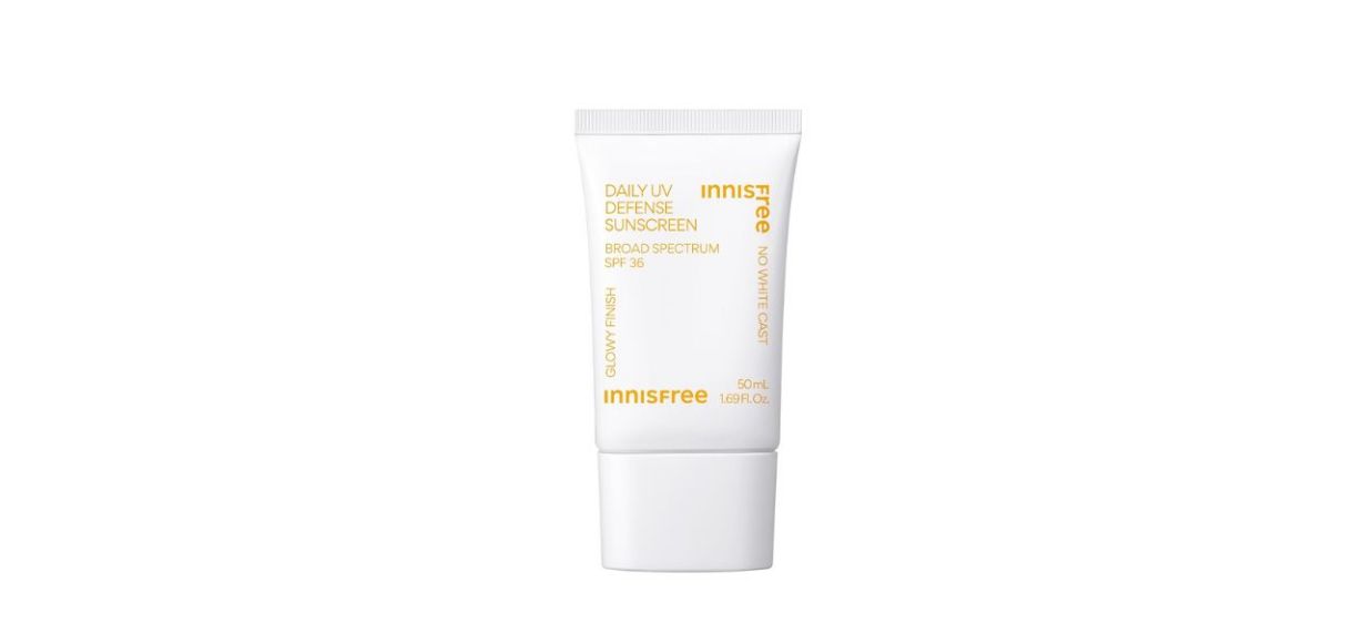 Innisfree Daily UV Defense Sunscreen on white back Innisfree Daily UV Defense Sunscreen on white back