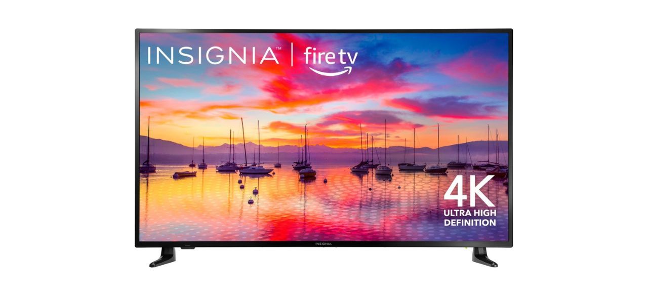 Insignia Class F30 Series NS-55F301NA25 LED TV (55-Inch) on white background; text reads "Insignia Fire TV 4K High Definition"