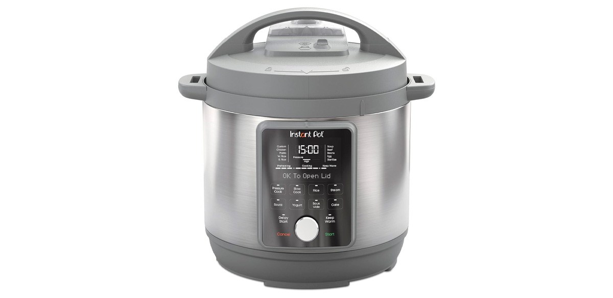 Gray Instant Pot Duo Plus on white background