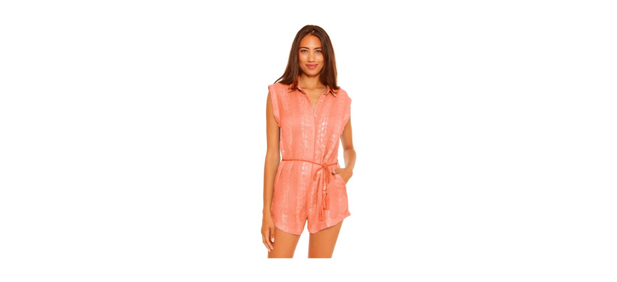 Isabella Rose Woven Sleeveless Tie Front Swim Cover-up Romper