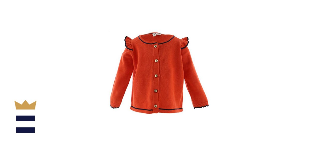 Janie and Jack Girls Red Orange Ruffle Shoulder Cardigan