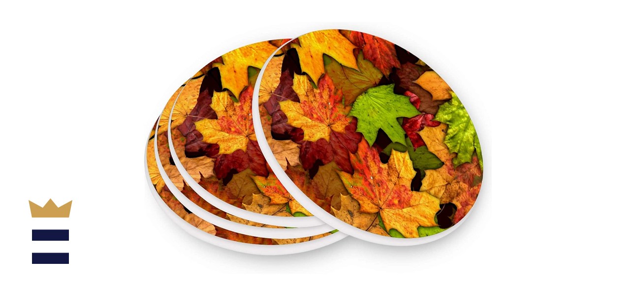 Kcldeci Autumn Maple Leaves Coasters for Drinks 4 Pieces Set