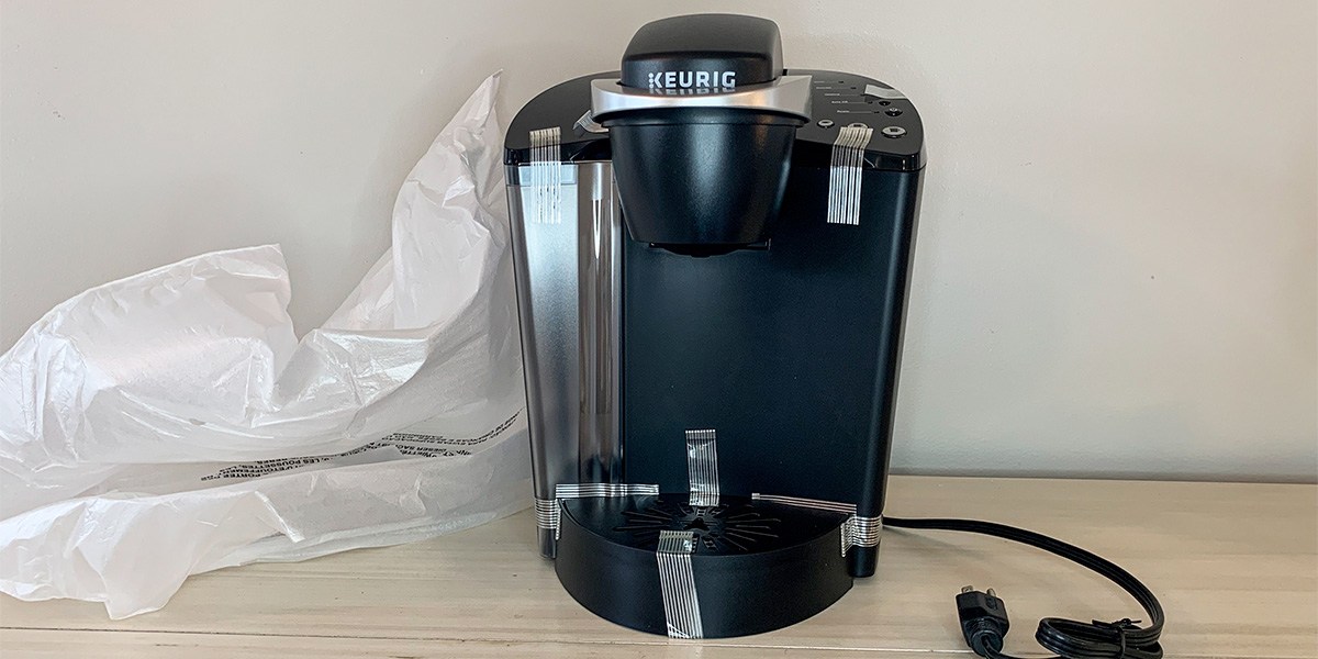 Keurig K-Classic on countertop next to packing paper