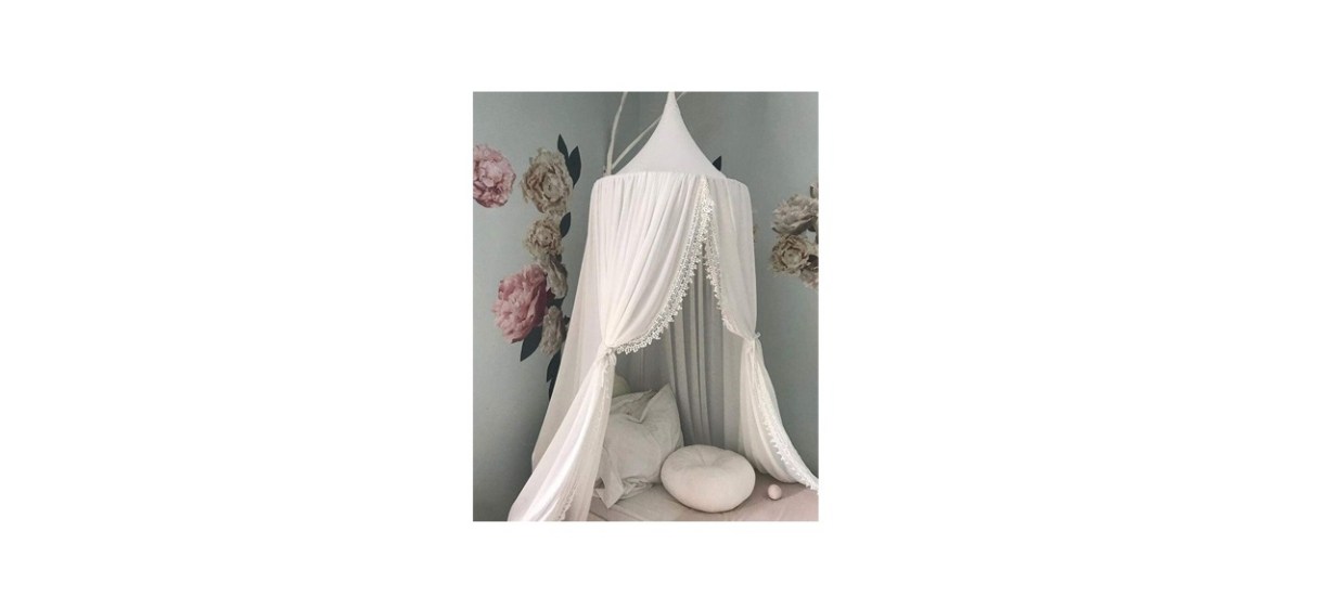 Kids Bed Canopy with Pom Pom Hanging Net