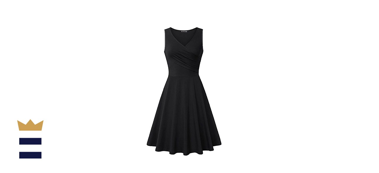KILIG Women's Casual Dress V Neck A Line Cap Sleeveless Summer Wrap Midi Dress