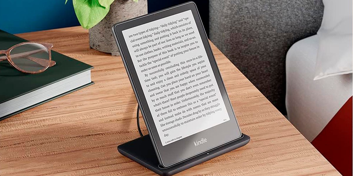 Kindle Paperwhite Signature in stand on desk