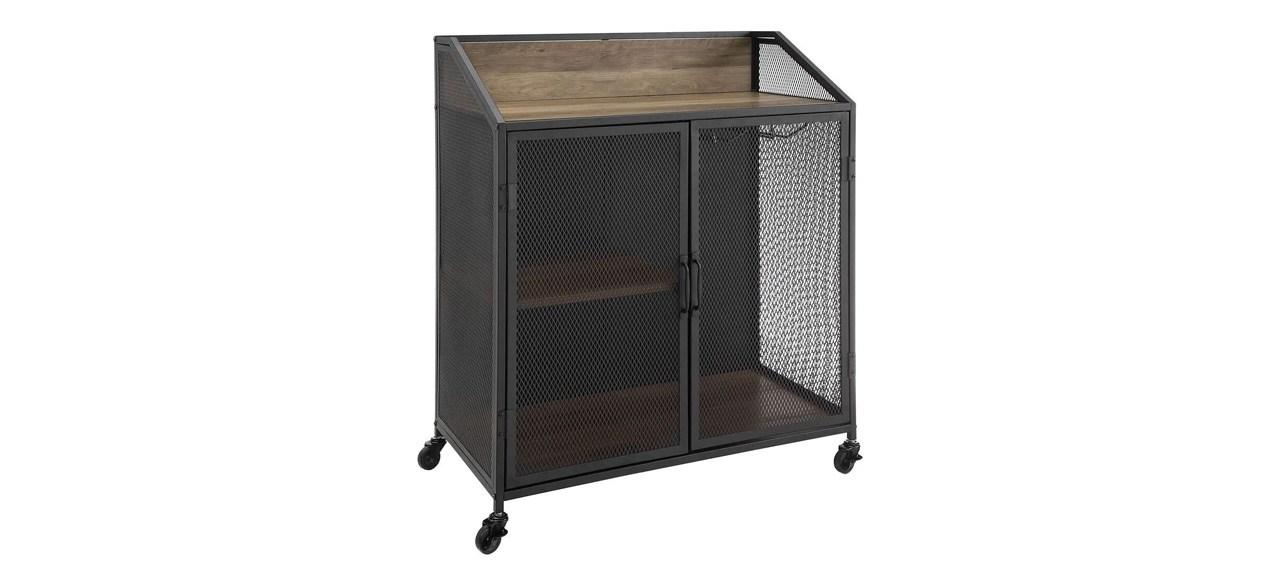 Best Walker Edison Malcomb Urban Industrial Metal Mesh Rolling Bar Cabinet