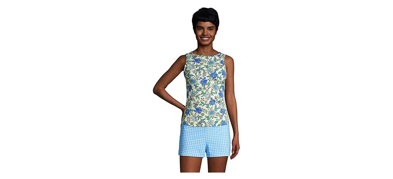 Lands’ End High Neck UPF 50 Modest Tankini Top Swimsuit