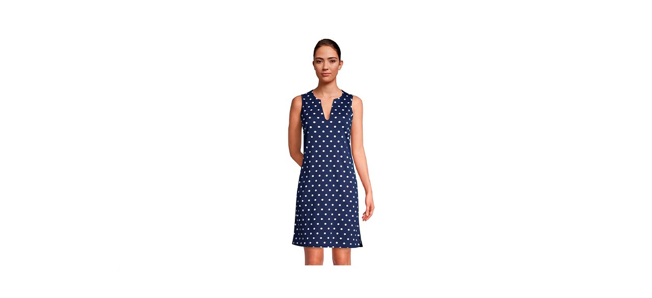 best Lands End Long Cotton Jersey Sleeveless Swim Cover-up Dress