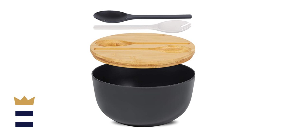 Large Bamboo Fiber Salad Serving Bowl with Lid and Tongs