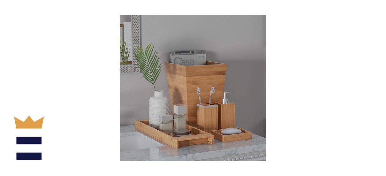 Lavish Home 5-Piece Bamboo Bathroom Decor Set