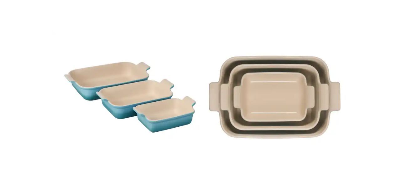 Le Creuset Heritage Rectangle Baking Dishes, Set of Three in a light blue color ("Caribbean")