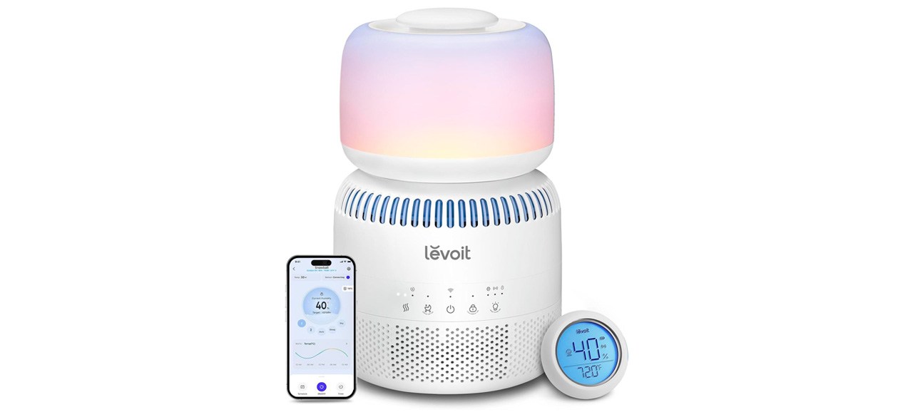 Levoit Sprout Humidifier by smartphone showing the associated app