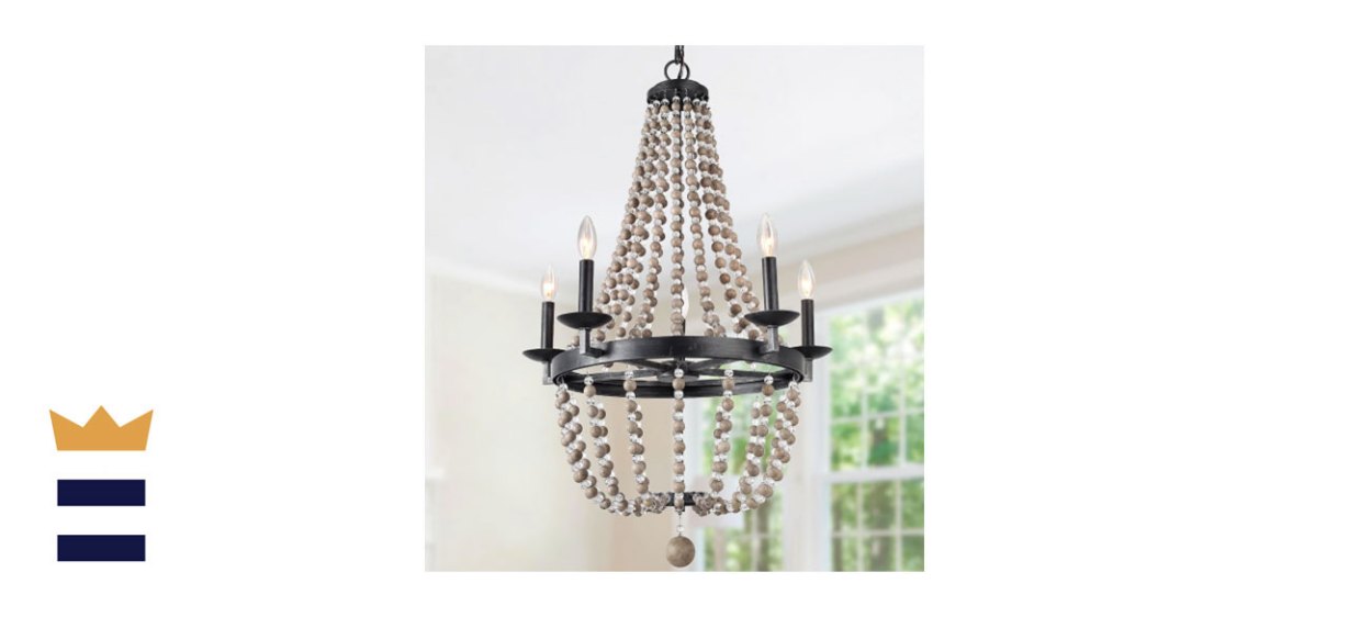 LNC Wood and Crystal Beaded Chandelier