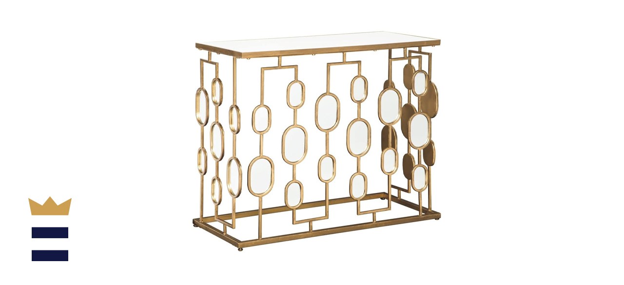 Majaci Console Table with Antique Gold Metal and Mirrored Accents