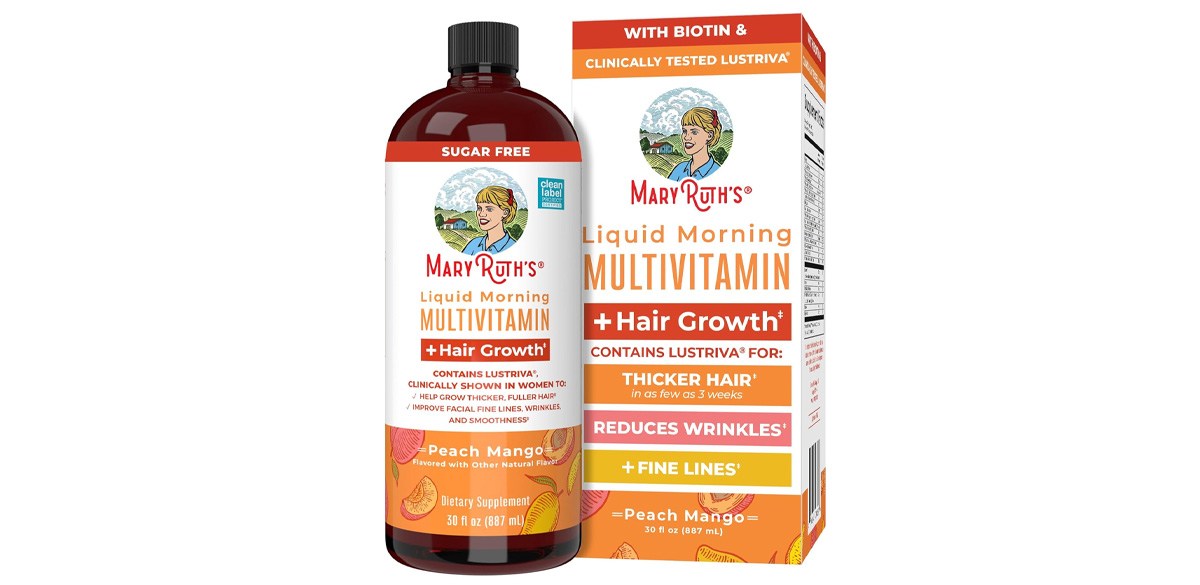 MaryRuth Organics Liquid Multivitamin+Hair Growth _ Clinically Tested for Thicker Hair & Facial Wrinkles in Women _ Biotin 10000mcg _ Lustriva Hair Growth Supplement _ Skin Care _ Age 18+ _ 30 Fl Oz