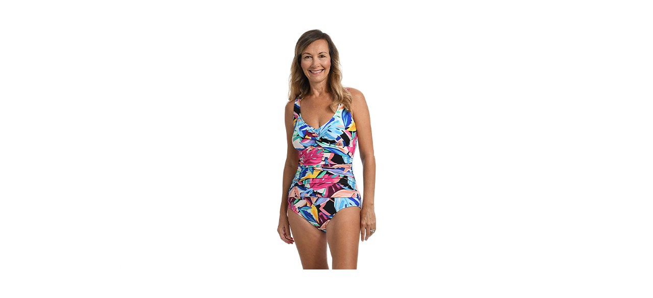 best Maxine of Hollywood V-Neck Twist Front Shirred One-Piece Swimsuit