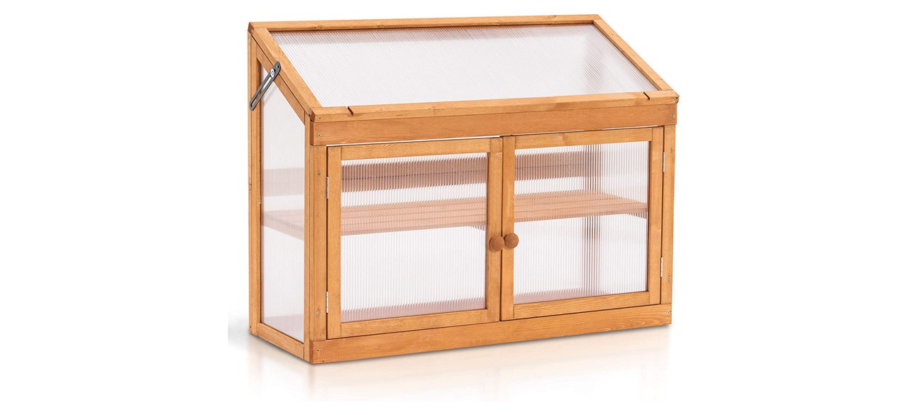 Mcombo Two-Tier Wooden Cold Frame Garden Greenhouse