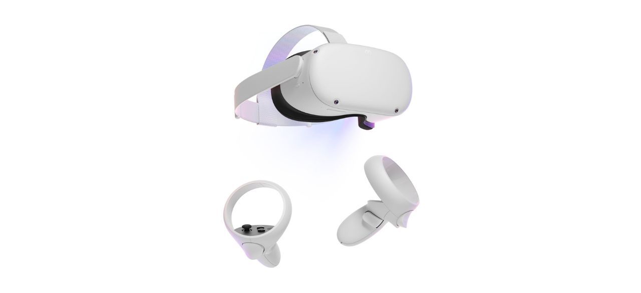 Meta Quest 2 Advanced All-In-One VR Headset and controllers on white background