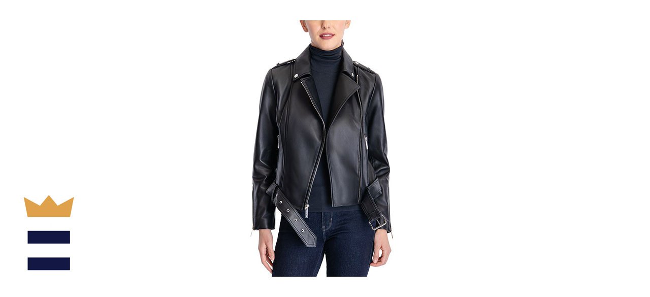 MICHAEL Michael Kors Women's Belted Leather Moto Jacket