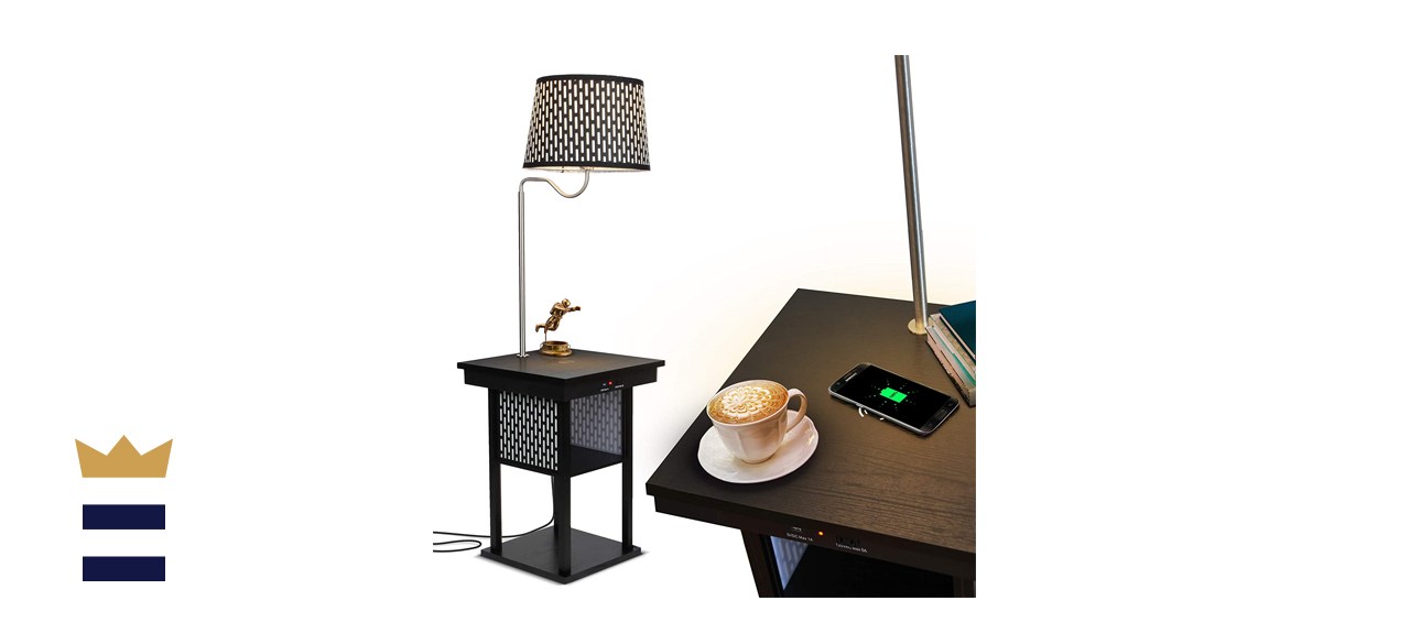 Mid Century Modern Brightech Madison Narrow Nightstand w. Wireless Charging Station &amp; USB Port