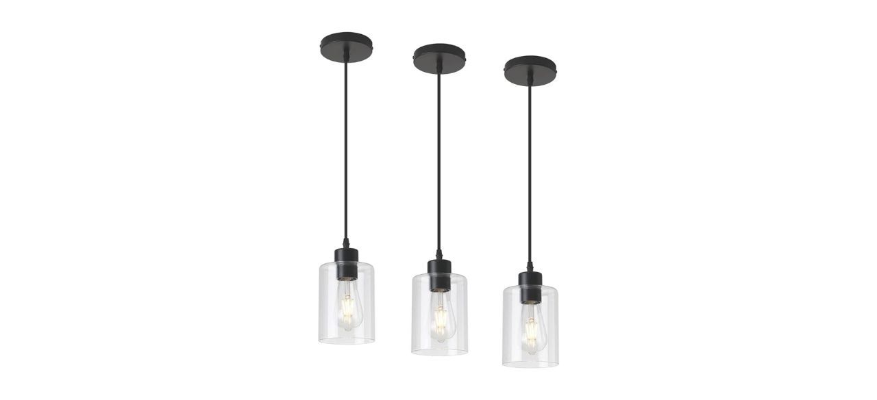 KLSS Modern Farmhouse Clear Glass Cylinder Pendant Light Fixture