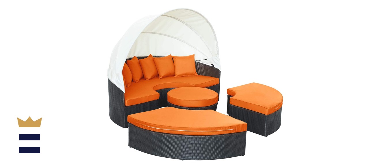 Modway Quest Wicker Rattan Patio Daybed with Canopy