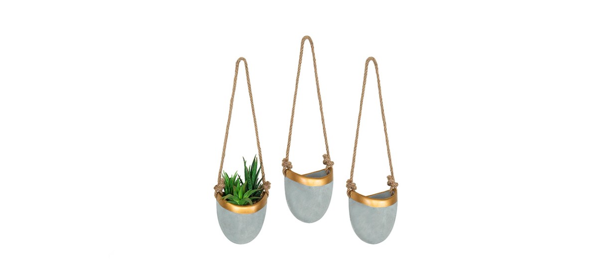 MyGift Modern Hanging Cement Planters, Set of Three