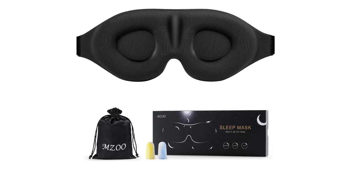 MZOO Luxury Sleep Eye Mask for Side Sleeper Men Women Zero Eye Pressure 3D Sleeping Mask Light Blocking Patented Design Night Blindfold Soft Eye Shade Cover for Travel Black on white background