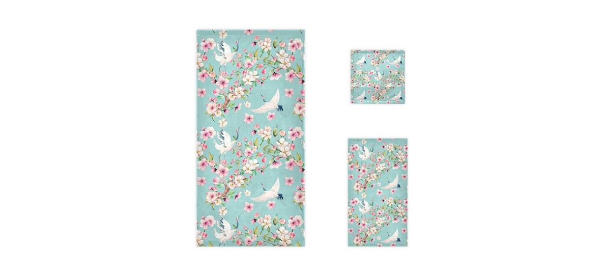 Naanle Cherry Blossoms Crane Soft Luxury Towel Set