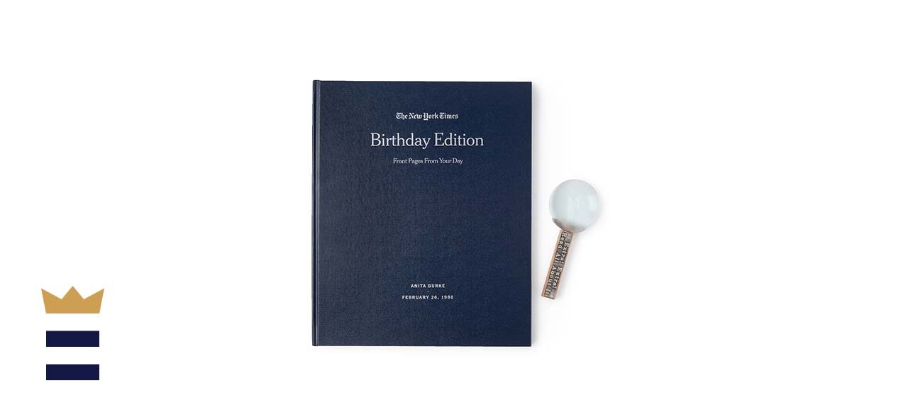 New York Times custom birthday book with magnifying glass