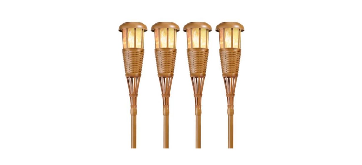 Newhouse Lighting Solar Island Tiki Torches, Set of 4