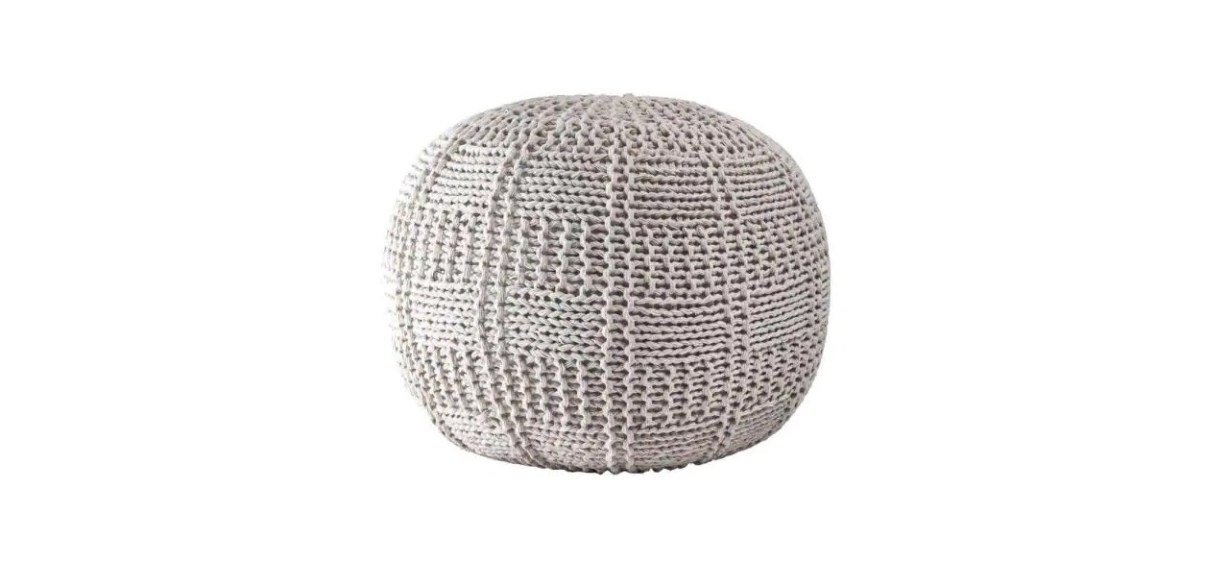 NuLOOM Berlin Casual Knitted Fitted Ottoman Ivory Round Pouf