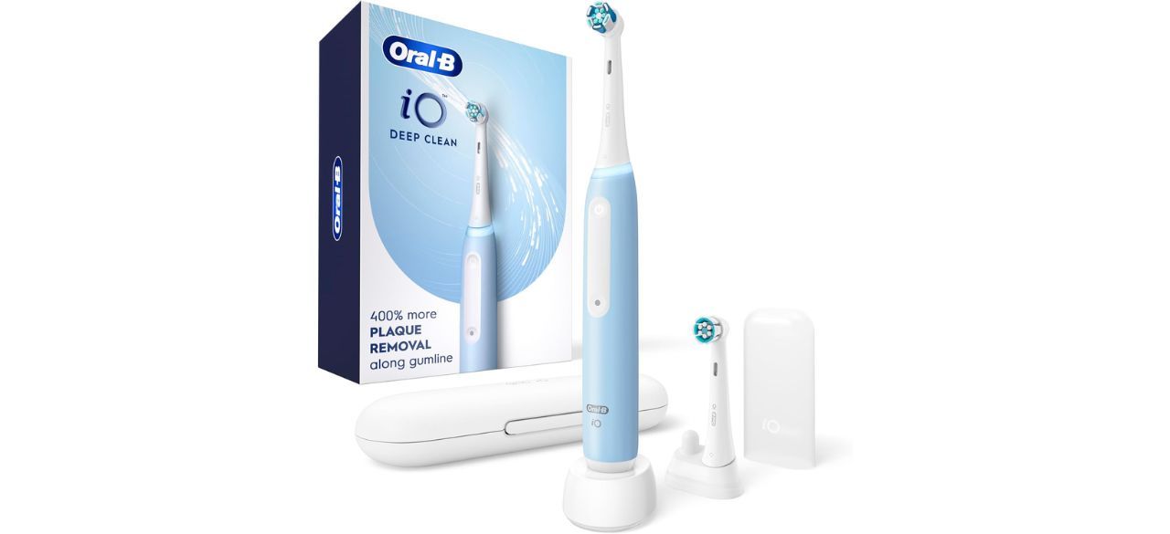 Oral-B iO Deep Clean Rechargeable Electric Powered Toothbrush, Icy Blue on white background
