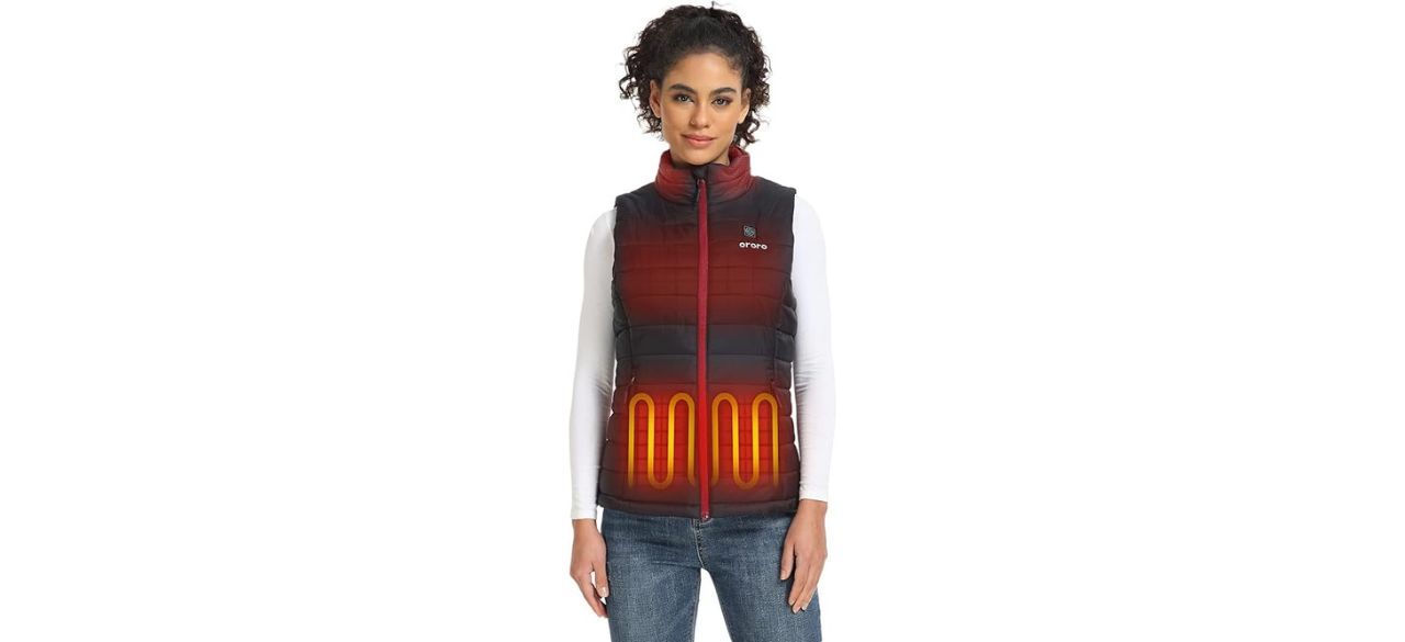 ORORO Women's Lightweight Heated Vest with Battery Pack on white background