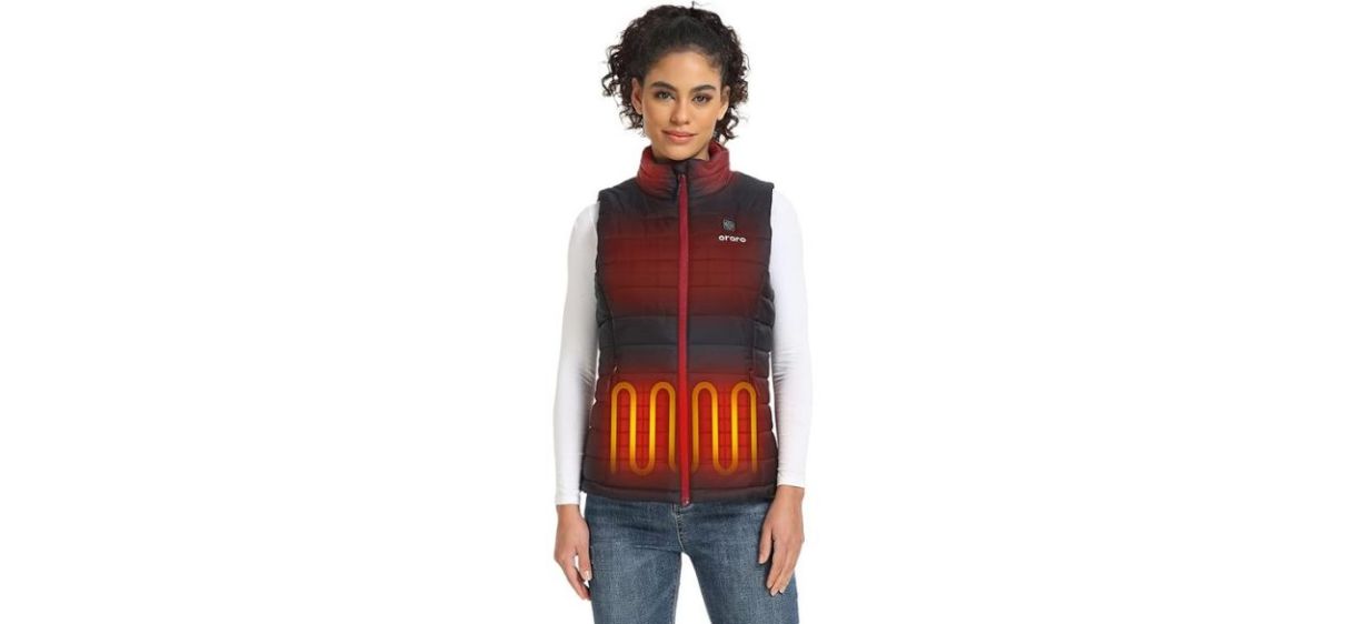 ORORO Women's Lightweight Heated Vest with Battery Pack on white background ORORO Women's Lightweight Heated Vest with Battery Pack on white background